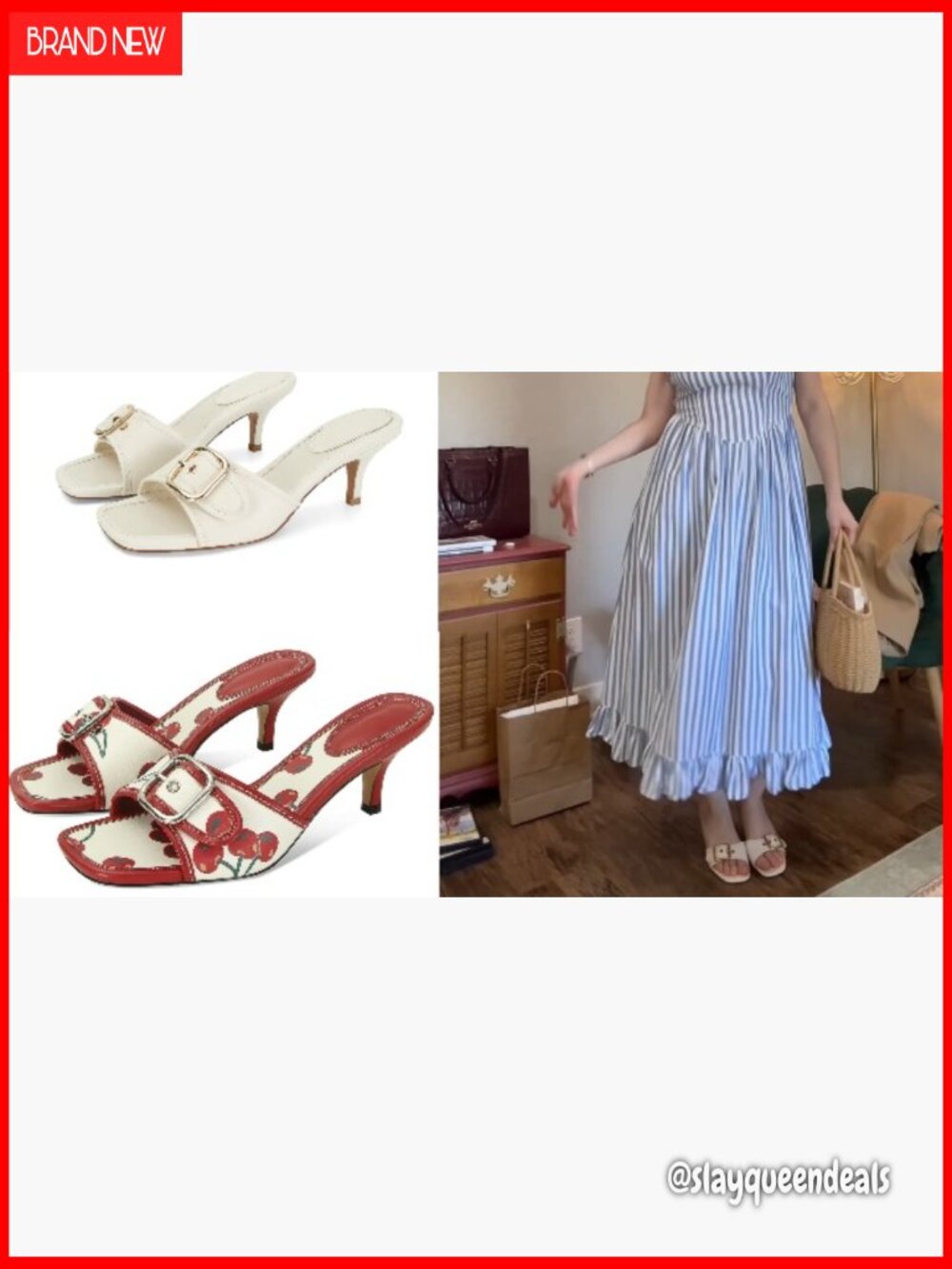 Kitten Heel Sandals Square Open Toe Mule Slide Low Heel Dress Shoes - Picture 7 of 7